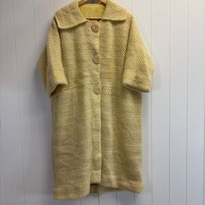 Vintage Unbranded Women 50s 60s Twee Knit Sweater Jacket Size L/XL Butter Yellow